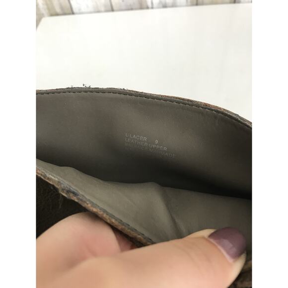 Steve Madden LUXE Taupe Light Brown Tall Leather Lacer Up Pull On Wedge Boots 9 - Picture 9 of 12